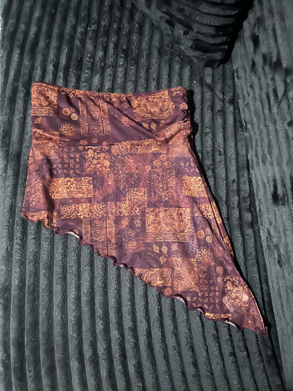 Truly Me Asymmetrical Crop Top in Burgundy and Rust Patchwork